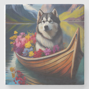 Alaskan Malamute-hond op peddel: Een Schitterend A Stenen Onderzetter