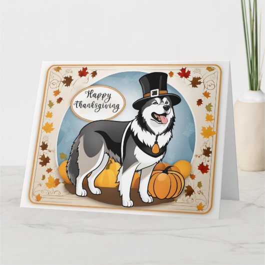 Alaskan Malamute Hond Pelgrim Happy Thanksgiving Kaart (Voorkant)