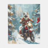 Alaskan Malamute Hond Rijden Motorfiets Kerstmis Fleece Deken (Voorkant)