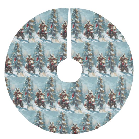 Alaskan Malamute Hond Rijden Motorfiets Kerstmis Kerstboom Rok (Voorkant)