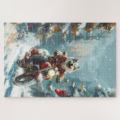 Alaskan Malamute Hond Rijden Motorfiets Kerstmis Legpuzzel (Horizontaal)
