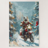 Alaskan Malamute Hond Rijden Motorfiets Kerstmis Legpuzzel (Verticaal)