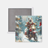 Alaskan Malamute Hond Rijden Motorfiets Kerstmis Magneet (Voorkant / Achterkant)