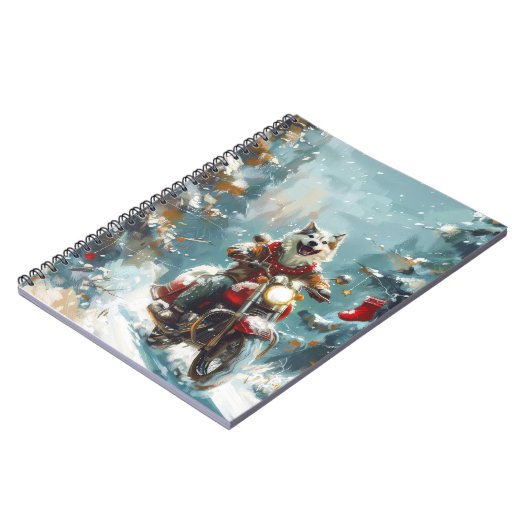 Alaskan Malamute Hond Rijden Motorfiets Kerstmis Notitieboek (Linkerzijde)