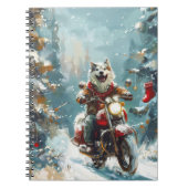 Alaskan Malamute Hond Rijden Motorfiets Kerstmis Notitieboek (Voorkant)