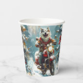 Alaskan Malamute Hond Rijden Motorfiets Kerstmis Papieren Bekers (Achterkant)