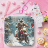 Alaskan Malamute Hond Rijden Motorfiets Kerstmis Papieren Bordje (Feest)