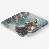 Alaskan Malamute Hond Rijden Motorfiets Kerstmis Papieren Bordje (Gebogen)