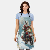 Alaskan Malamute Hond Rijden Motorfiets Kerstmis Schort (Gedragen)