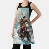 Alaskan Malamute Hond Rijden Motorfiets Kerstmis Schort (Insitu)