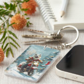 Alaskan Malamute Hond Rijden Motorfiets Kerstmis Sleutelhanger (Voorkant Rechts)