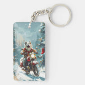 Alaskan Malamute Hond Rijden Motorfiets Kerstmis Sleutelhanger (achterkant)