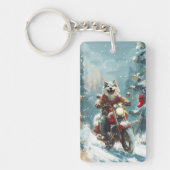 Alaskan Malamute Hond Rijden Motorfiets Kerstmis Sleutelhanger (Voorkant)