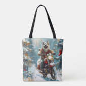 Alaskan Malamute Hond Rijden Motorfiets Kerstmis Tote Bag (Achterkant)