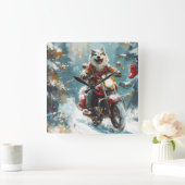 Alaskan Malamute Hond Rijden Motorfiets Kerstmis Vierkante Klok (Huis)
