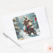 Alaskan Malamute Hond Rijden Motorfiets Kerstmis Vierkante Sticker (Envelop)