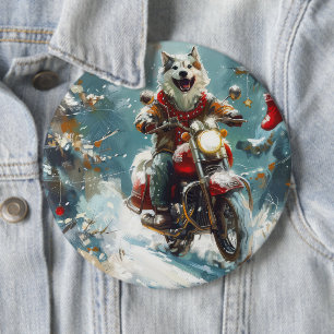 Alaskan Malamute-hond rijdt op motorfiets met Kers Ronde Button 6,0 Cm