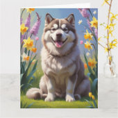 Alaskan Malamute Hond Voorjaarsbloemen Schilderij Kaart (Gele Bloem)