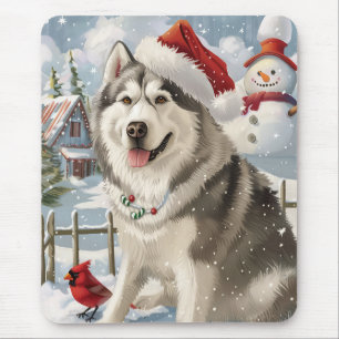 Alaskan Malamute Hond Winter Wonderland Kerstmis Muismat