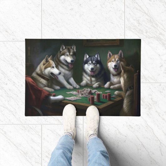 Alaskan Malamute Honden Spelen Poker Art Deurmat (Binnen)