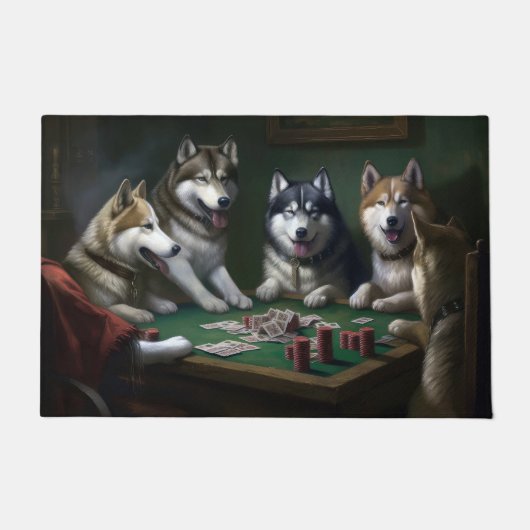 Alaskan Malamute Honden Spelen Poker Art Deurmat (Voorkant)