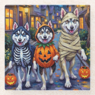 Alaskan Malamute Honden Trick-or-Treating Hallowee Glazen Onderzetter