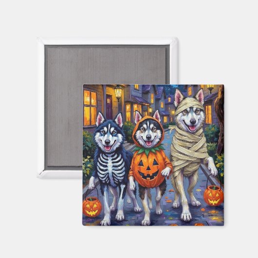 Alaskan Malamute Honden Trick-or-Treating Hallowee Magneet (Voorkant / Achterkant)