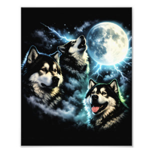 Alaskan Malamute Huilt naar de Maan Arctische Hond Foto Afdruk