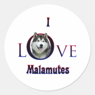 Alaskan Malamute Ik Liefde Ronde Sticker