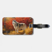 Alaskan Malamute in de herfst laat Herfst geïnspir Bagagelabel (Achterkant horizontaal)