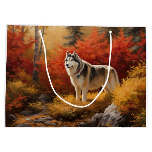 Alaskan Malamute in de herfst laat Herfst geïnspir Groot Cadeauzakje (Achterkant)