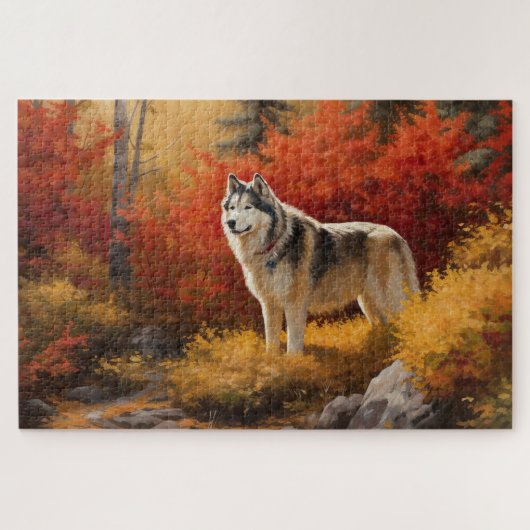 Alaskan Malamute in de herfst laat Herfst geïnspir Legpuzzel (Horizontaal)