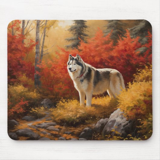 Alaskan Malamute in de herfst laat Herfst geïnspir Muismat (Voorkant)