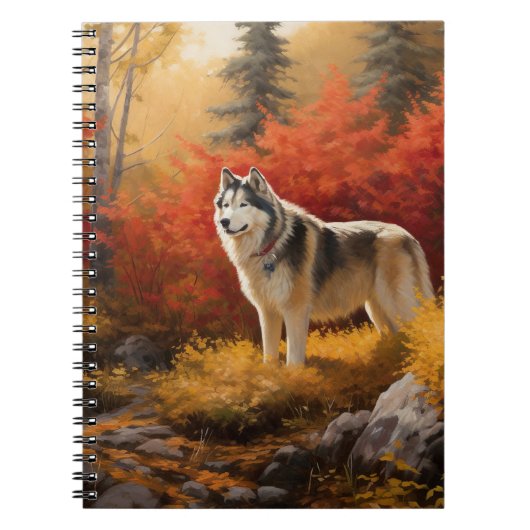Alaskan Malamute in de herfst laat Herfst geïnspir Notitieboek (Voorkant)
