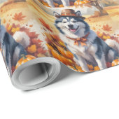 Alaskan Malamute in de herfst verlaat Thanksgiving Cadeaupapier (Rol Hoek)