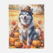 Alaskan Malamute in de herfst verlaat Thanksgiving Fleece Deken (Voorkant)