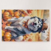 Alaskan Malamute in de herfst verlaat Thanksgiving Legpuzzel (Horizontaal)
