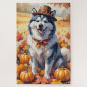 Alaskan Malamute in de herfst verlaat Thanksgiving Legpuzzel (Verticaal)