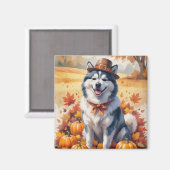 Alaskan Malamute in de herfst verlaat Thanksgiving Magneet (Voorkant / Achterkant)