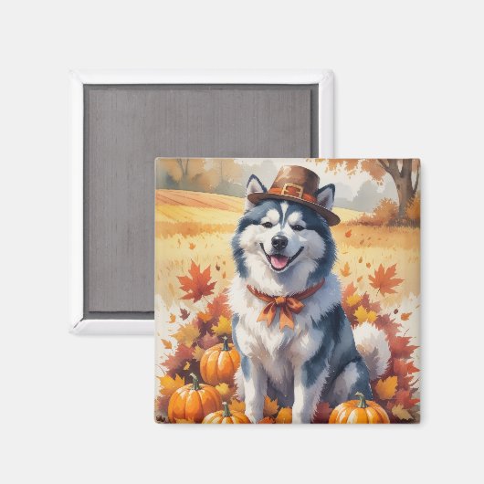 Alaskan Malamute in de herfst verlaat Thanksgiving Magneet (Voorkant / Achterkant)