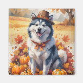Alaskan Malamute in de herfst verlaat Thanksgiving Magneet (Voorkant)