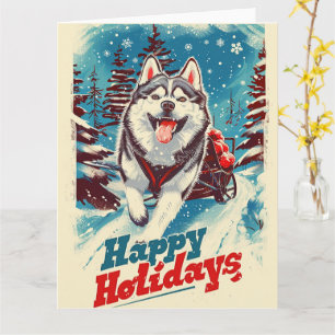 Alaskan Malamute in de sneeuw Kerstmis Kaart