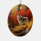 Alaskan Malamute in door herfstbladeren geïnspiree Keramisch Ornament (Rechts)