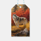 Alaskan Malamute in herfstbladeren val geïnspiree Cadeaulabel (Achterkant)