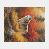 Alaskan Malamute in herfstbladeren val geïnspiree Fleece Deken (Voorkant (Horizontaal))