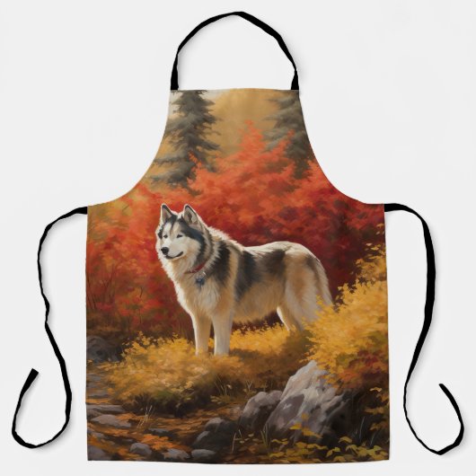 Alaskan Malamute in herfstbladeren val geïnspiree Schort (Voorkant)