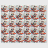 Alaskan Malamute in Sledge Laat het Sneeuw Kerstmi Cadeaupapier (Vlak)