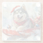 Alaskan Malamute in Sledge Laat het Sneeuw Kerstmi Glazen Onderzetter (Achterkant)