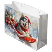 Alaskan Malamute in Sledge Laat het Sneeuw Kerstmi Groot Cadeauzakje (Achterkant Gekanteld)