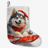 Alaskan Malamute in Sledge Laat het Sneeuw Kerstmi Kleine Kerstsok (Voorkant)